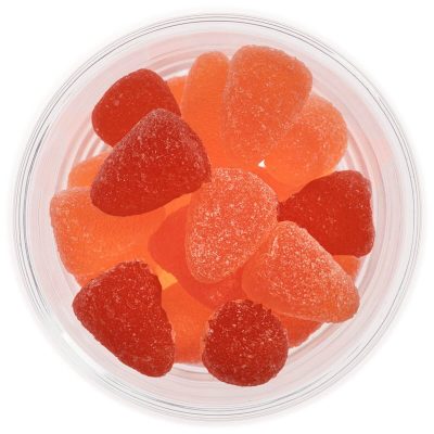 Caramella assortite gusto anguria e melone gommose rosse e arancione con zucchero di canna bianco